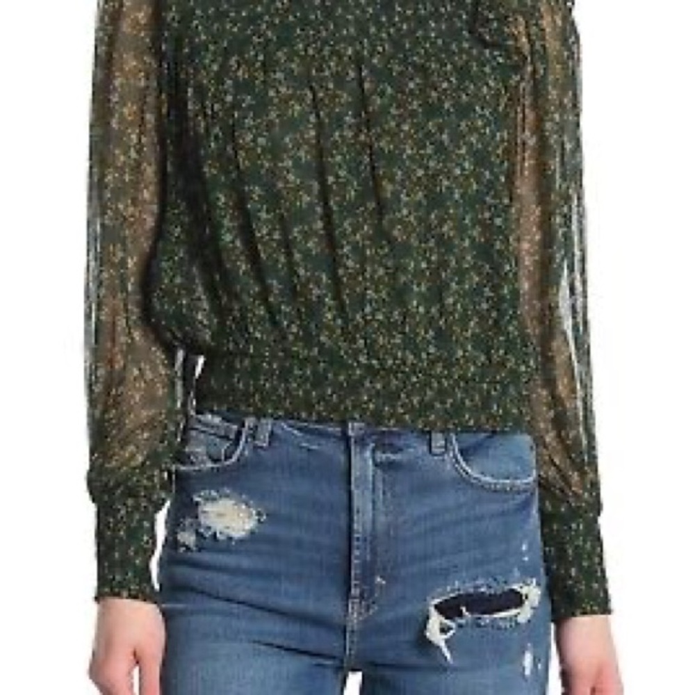 Free People Roma Smocked Floral Blouse,size L